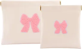 2 PCS Small Makeup Bag for Purse,Personalized Pouch,Coin purse lipstick Cosmetic Accessories Organizer,Travel Set Organizer,Waterproof Zipperless Self-Sealing Ladies Small Cosmetic Bag(Cream BOW)