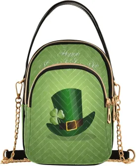 ALAZA Chain Crossbody Bags for Women Happy Saint Patrick's Day Clover Leaf Quilted Shoulder Crossbody Handbags Travel Cross Body Cell Phone Purses Bags