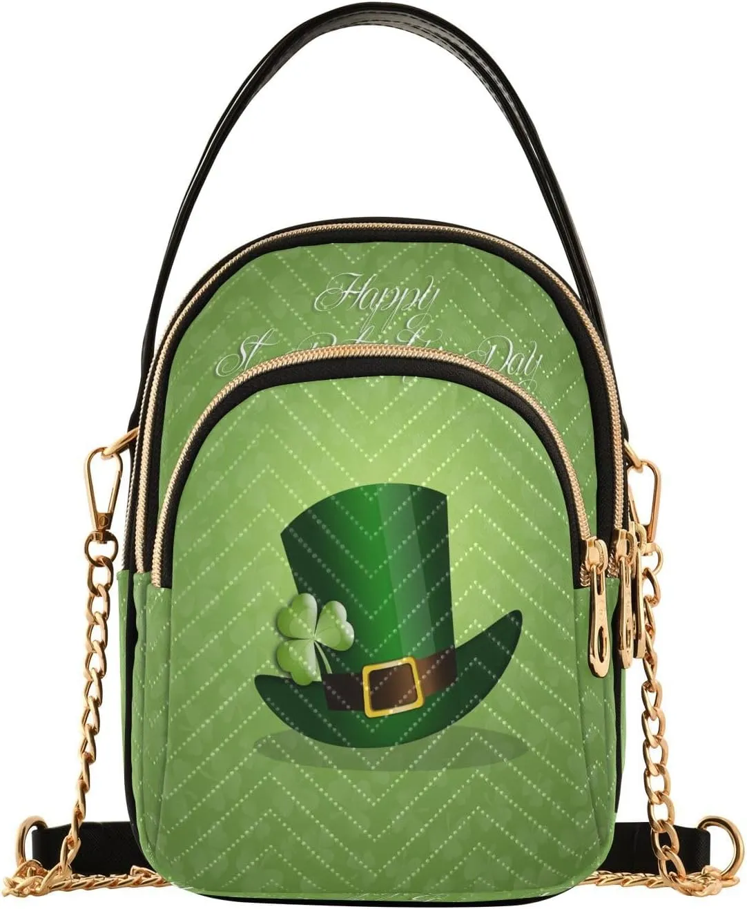 ALAZA Chain Crossbody Bags for Women Happy Saint Patrick's Day Clover Leaf Quilted Shoulder Crossbody Handbags Travel Cross Body Cell Phone Purses Bags