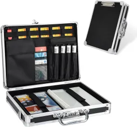 Aluminum Briefcase, Key Lock Clipboard Storage Box, Lockable Storage Case with foot pad and corner protectors, 13x 10x 2.75 inch