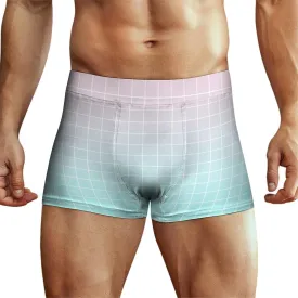 Aqua Pink Ombre Grid Print Mens Underwear, Soft Boxers for Men, Moisture-Wicking Breathable Boxer Briefs