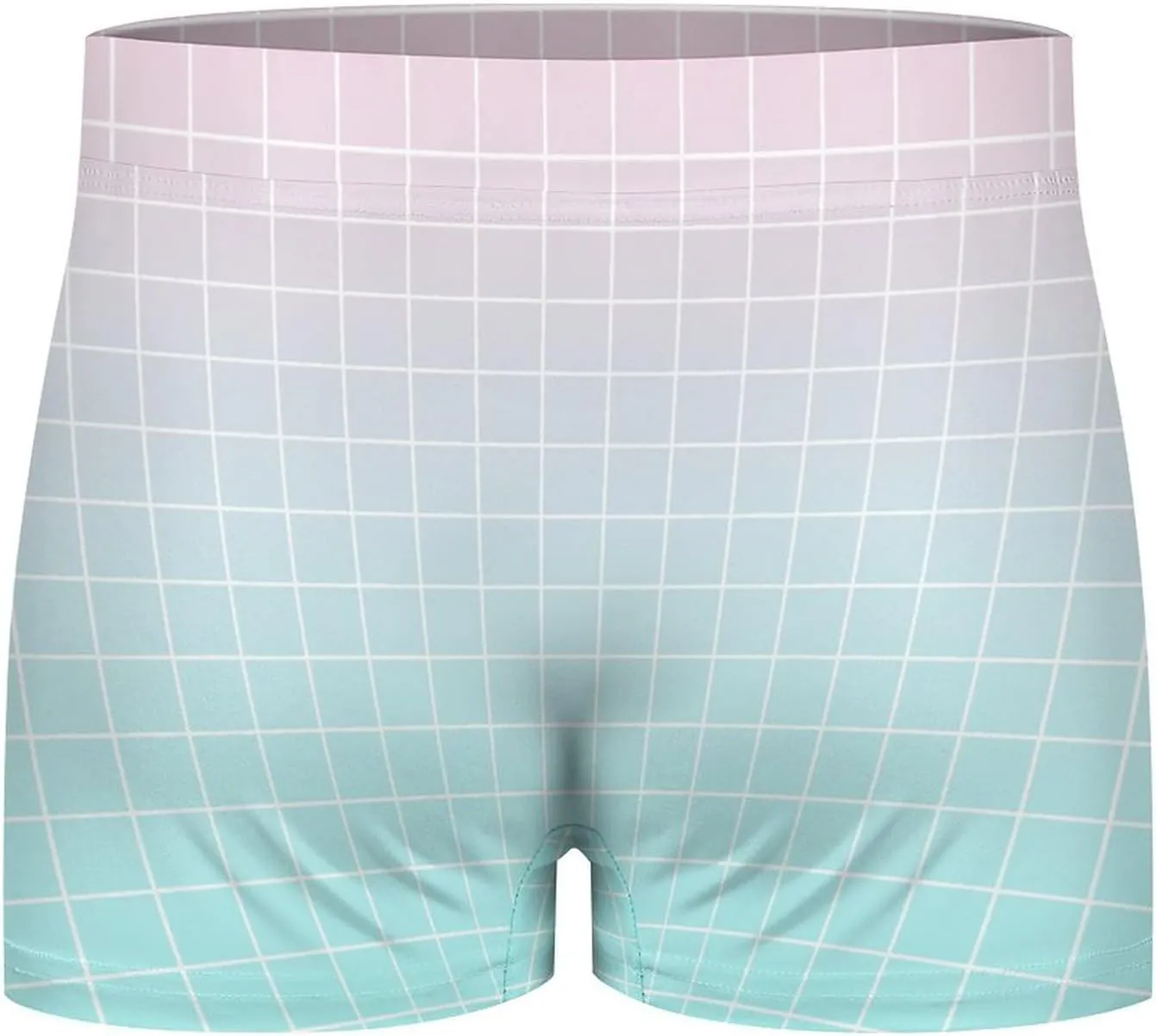 Aqua Pink Ombre Grid Print Mens Underwear, Soft Boxers for Men, Moisture-Wicking Breathable Boxer Briefs