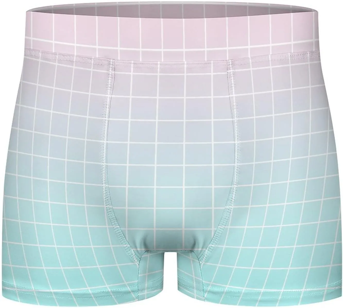 Aqua Pink Ombre Grid Print Mens Underwear, Soft Boxers for Men, Moisture-Wicking Breathable Boxer Briefs