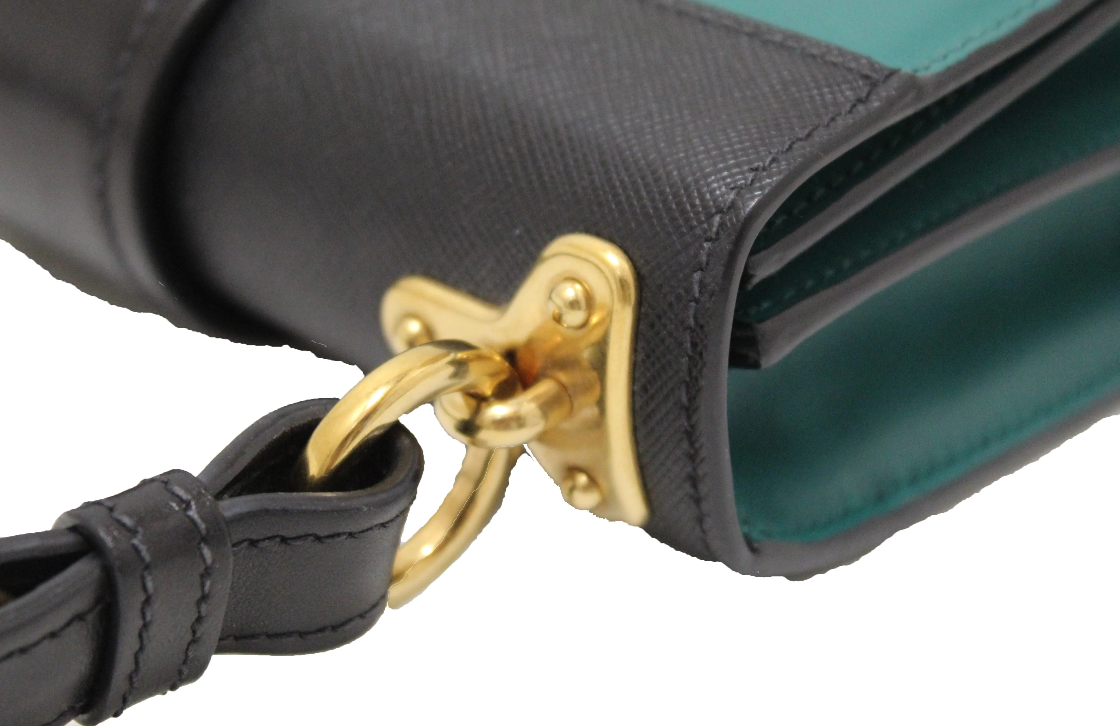 Authentic Prada Emerald Green/Black Leather Cahier Bag