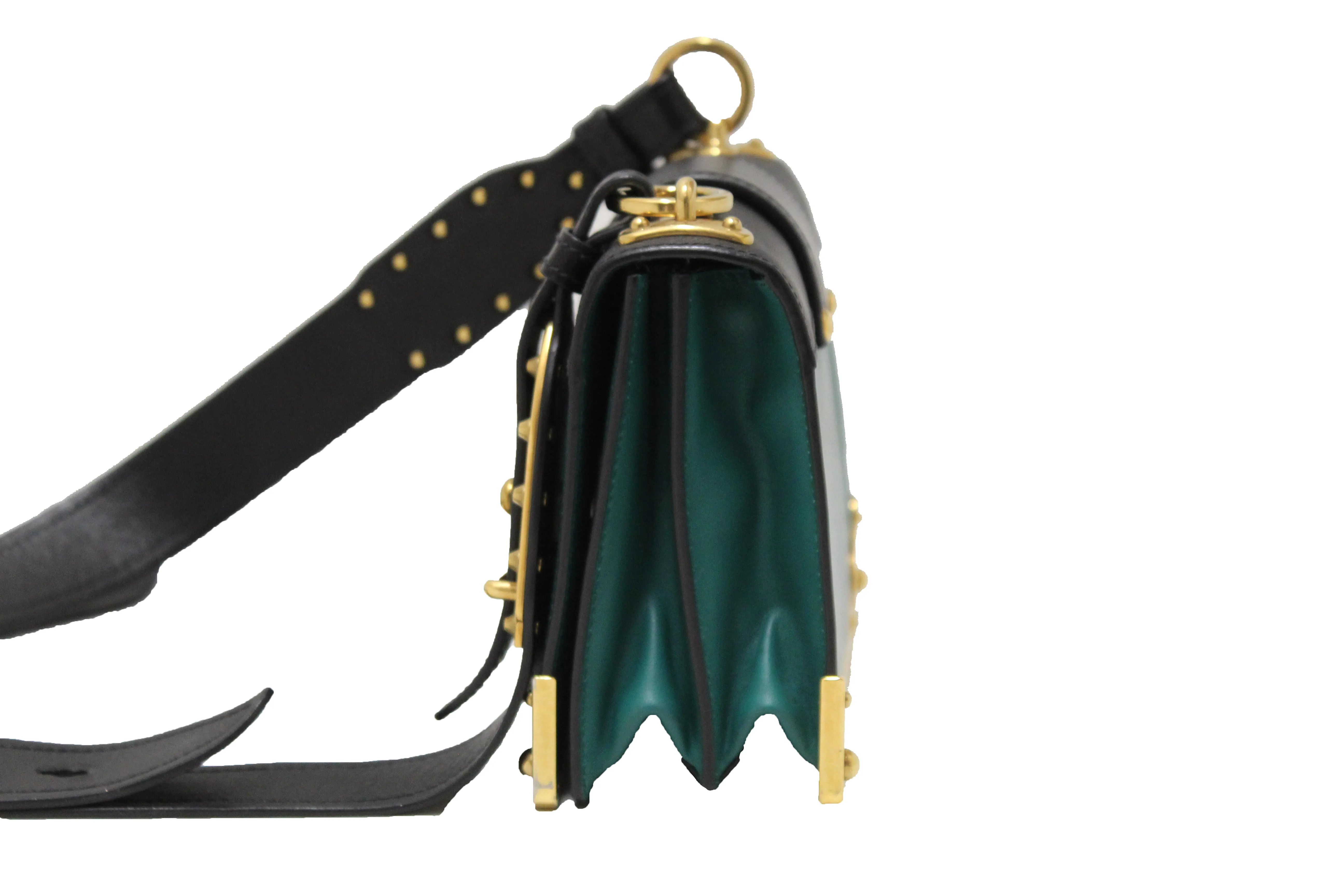 Authentic Prada Emerald Green/Black Leather Cahier Bag