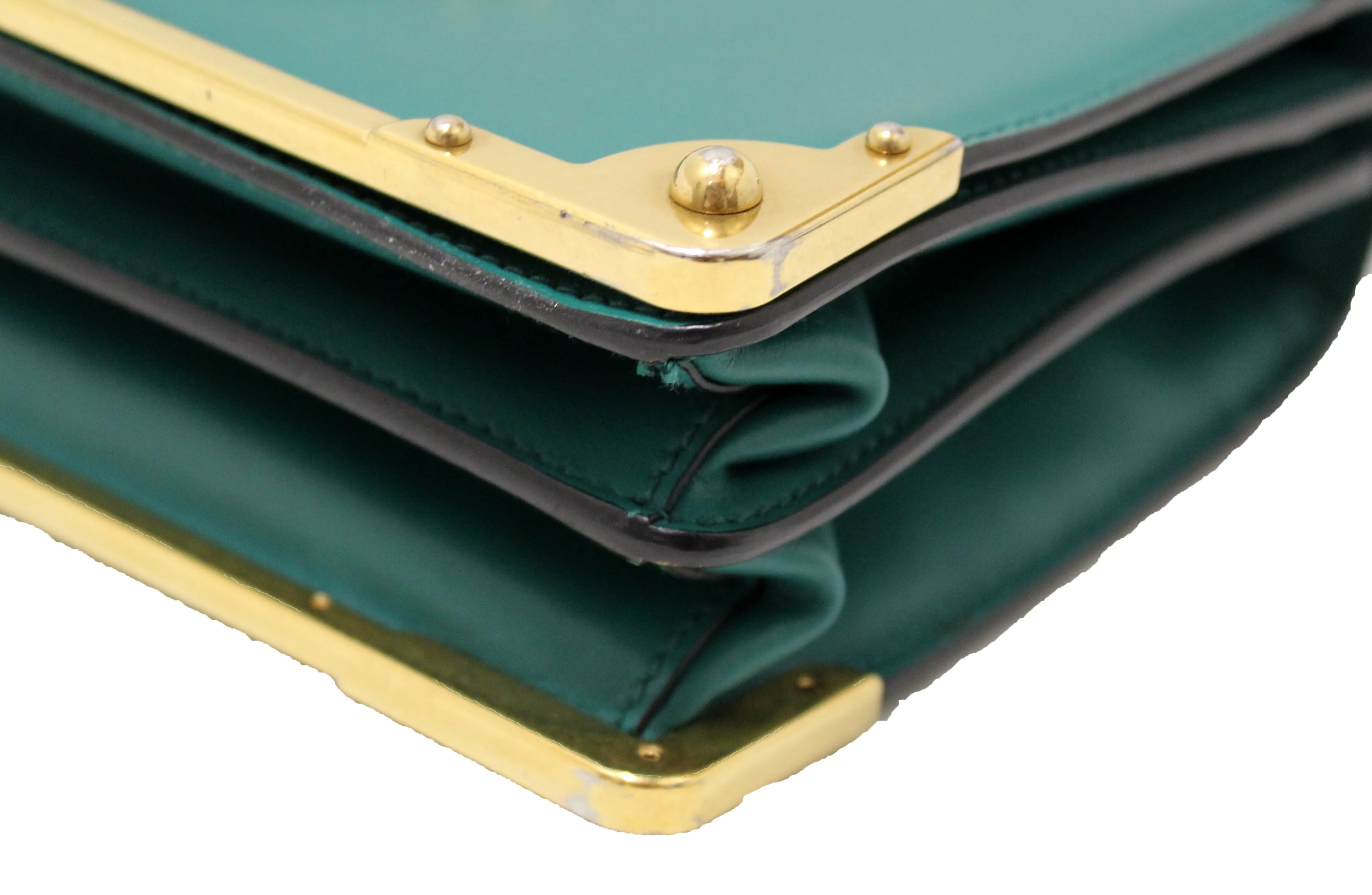 Authentic Prada Emerald Green/Black Leather Cahier Bag