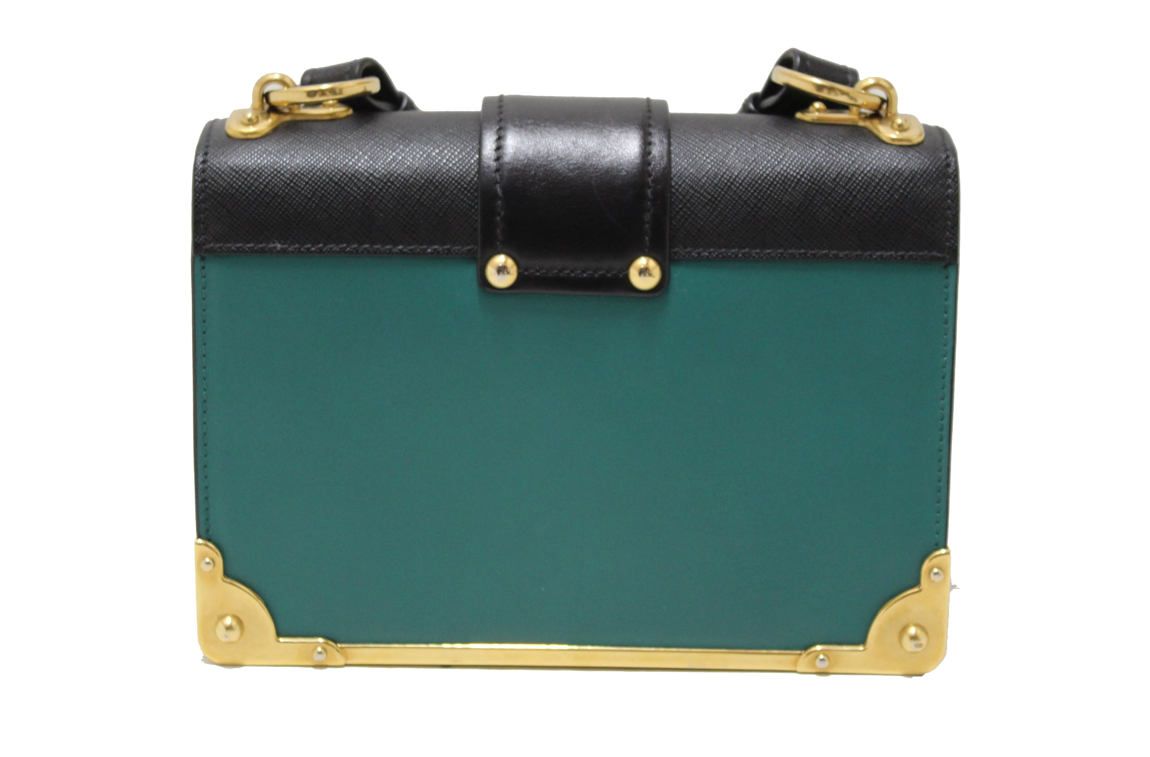 Authentic Prada Emerald Green/Black Leather Cahier Bag