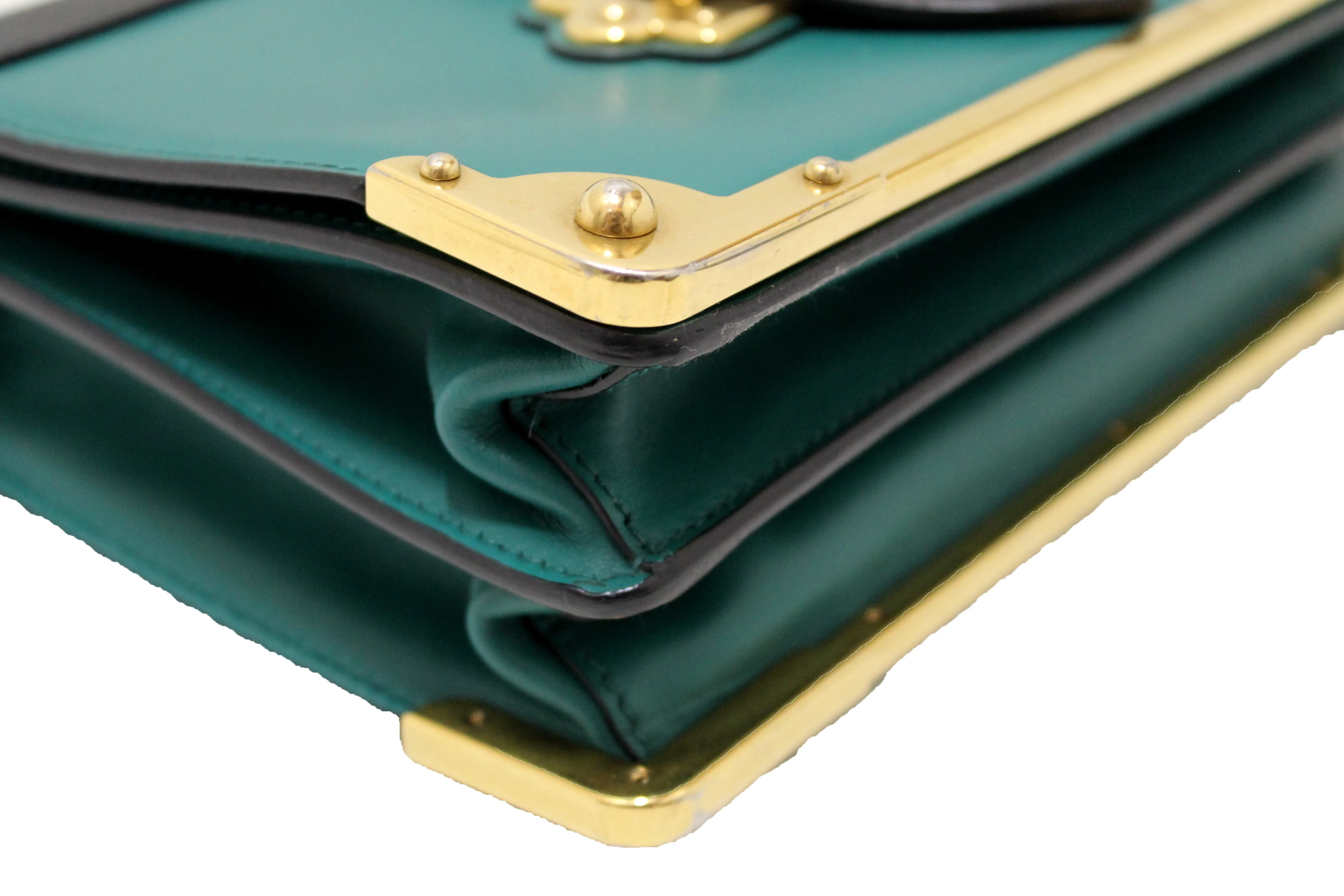 Authentic Prada Emerald Green/Black Leather Cahier Bag