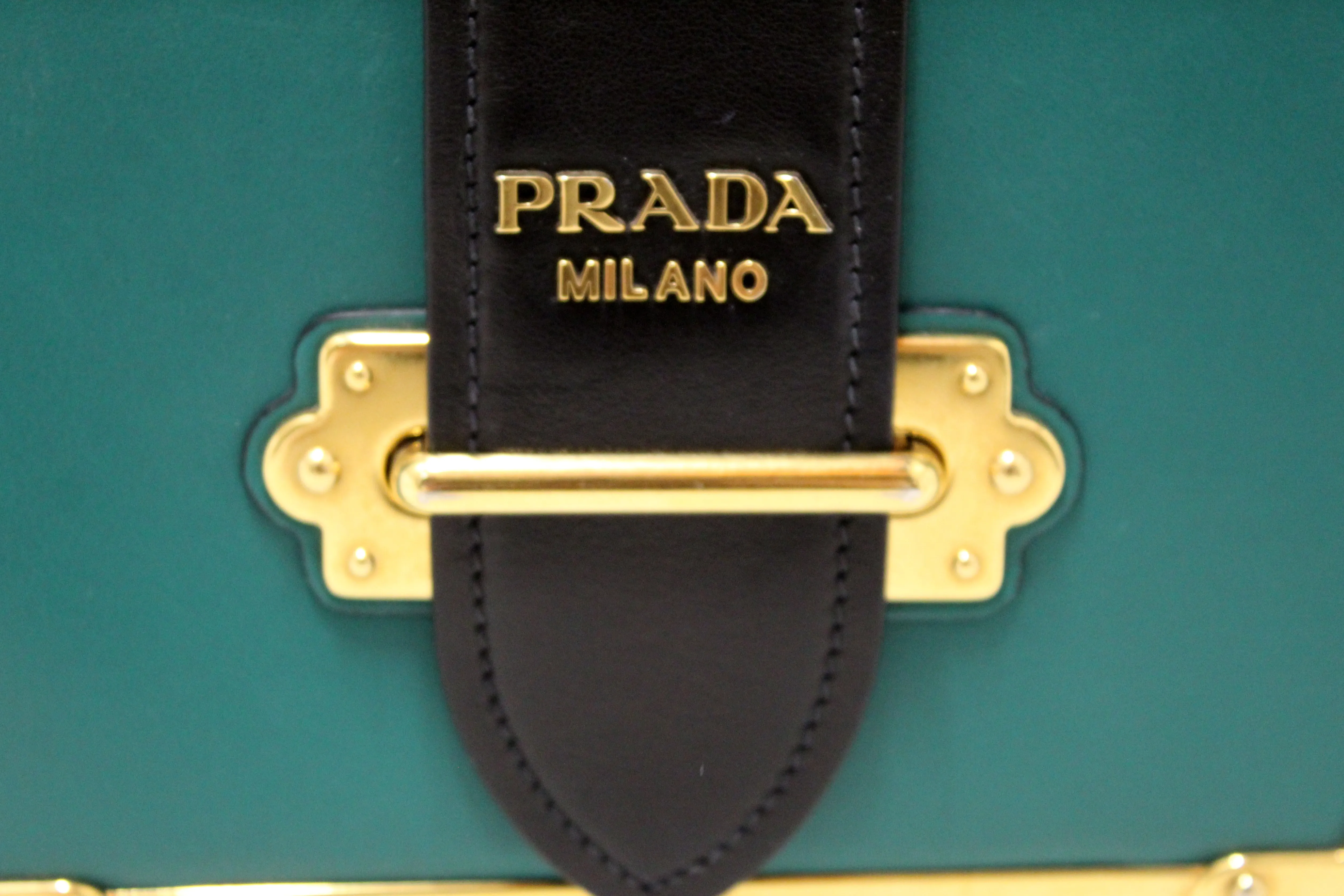 Authentic Prada Emerald Green/Black Leather Cahier Bag