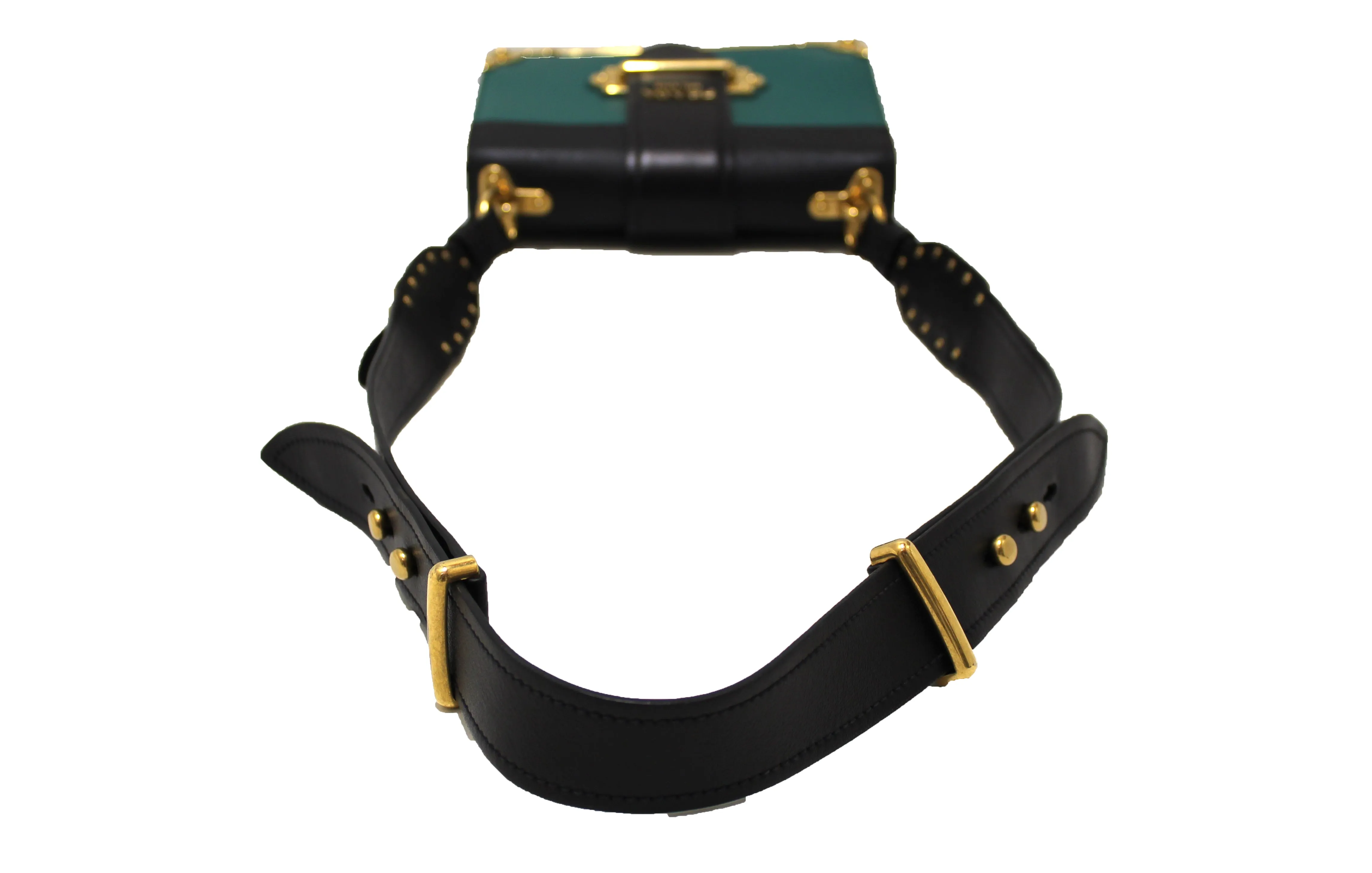 Authentic Prada Emerald Green/Black Leather Cahier Bag