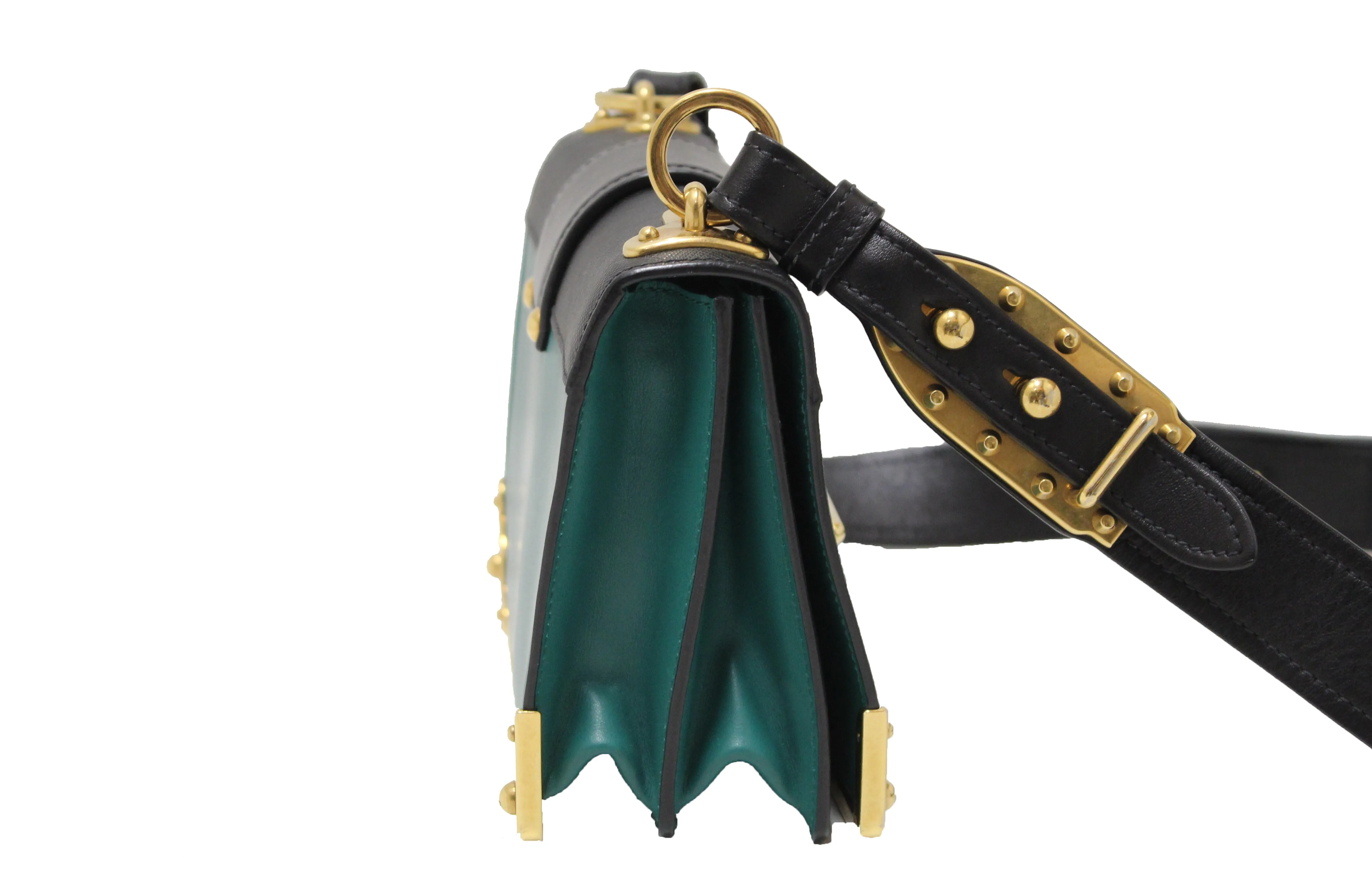 Authentic Prada Emerald Green/Black Leather Cahier Bag