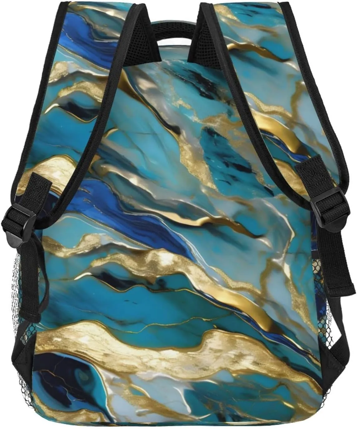 Azurite Teal and Foil Gold Oil Marble Pattern print Lightweight Bookbag Casual Laptop Backpack for Men Women College backpack