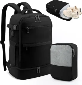 Backpack for Women Men,17.3 Inch Laptop Backpack with Shoes Compartment,40L Travel Backpack Carry on Flight Approved with Toiletry Bag(Black)