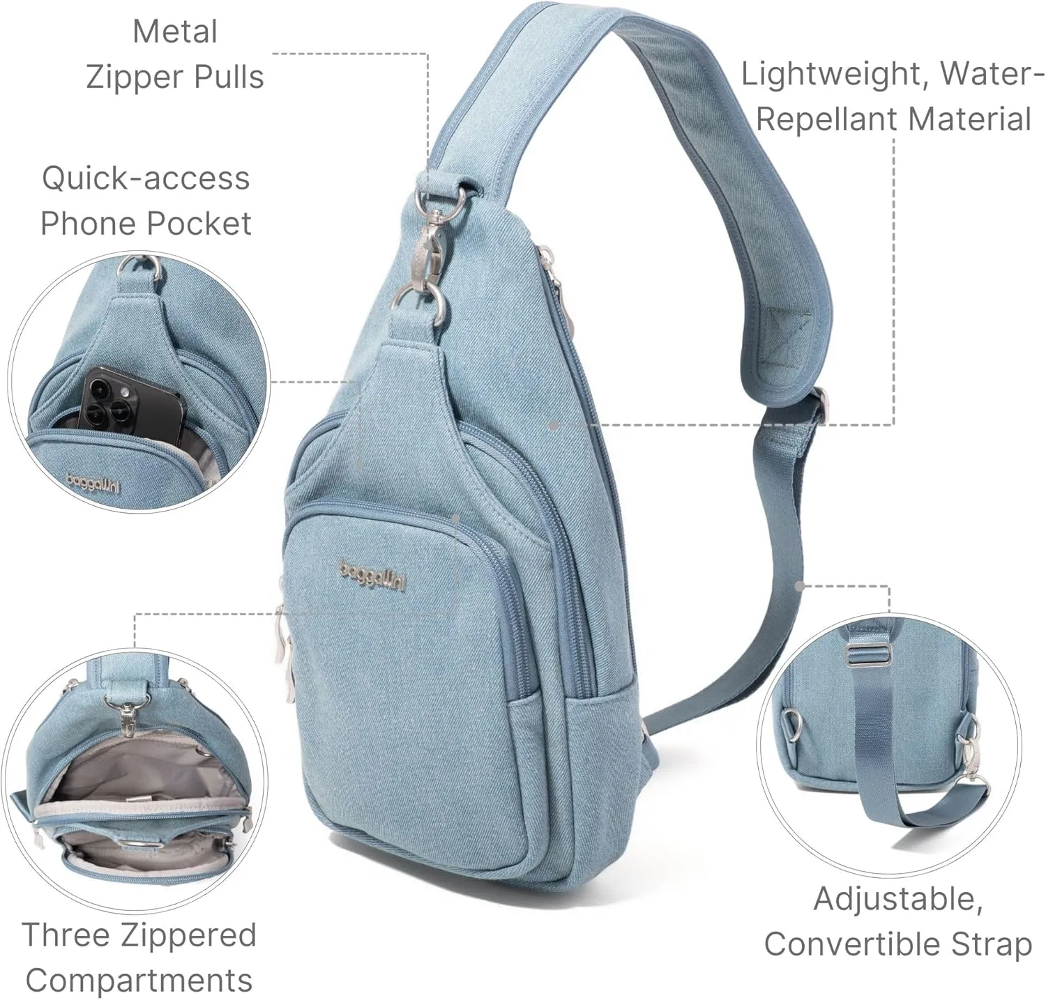 Baggallini Central Park Sling-12x7 Sling Crossbody Bag with Convertible Adjustable Shoulder Strap