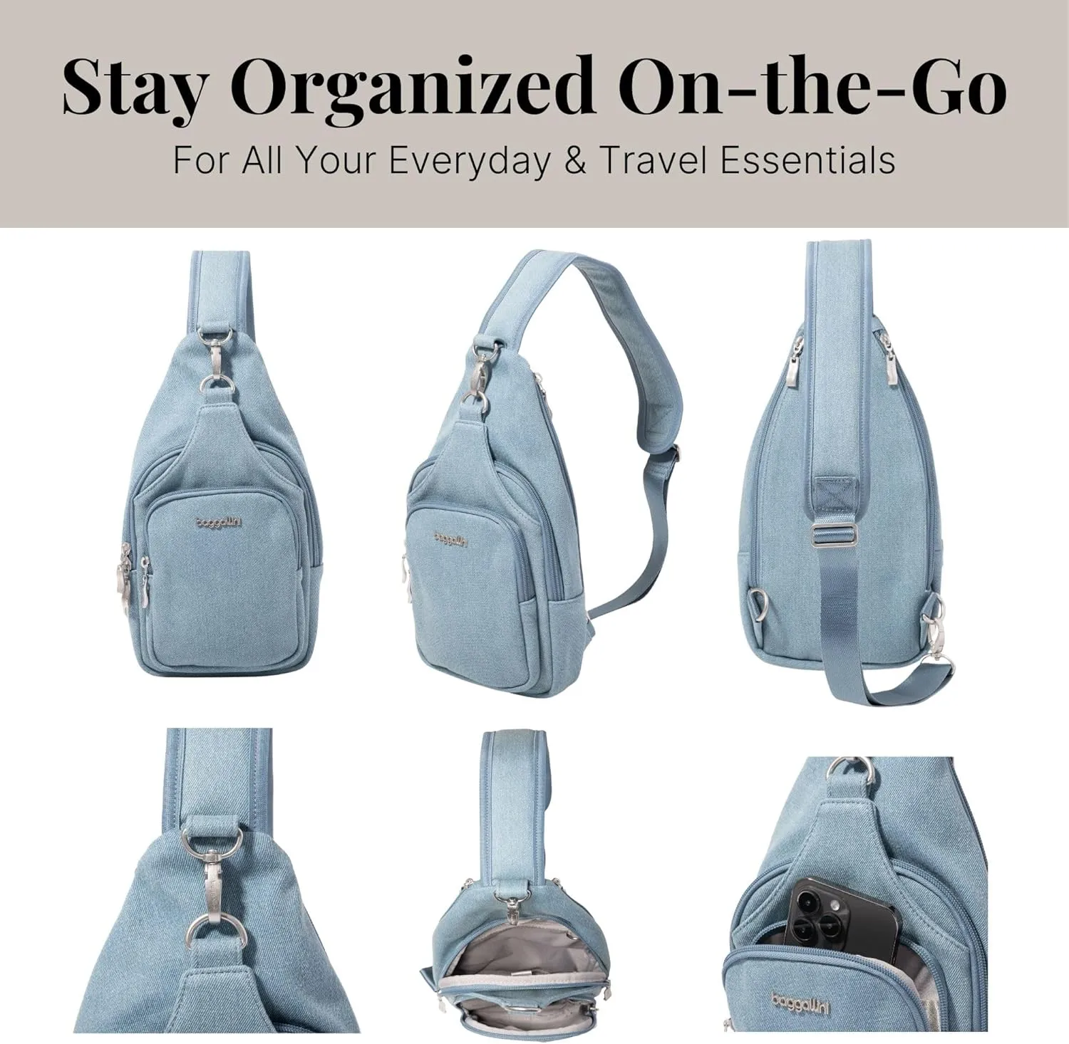 Baggallini Central Park Sling-12x7 Sling Crossbody Bag with Convertible Adjustable Shoulder Strap