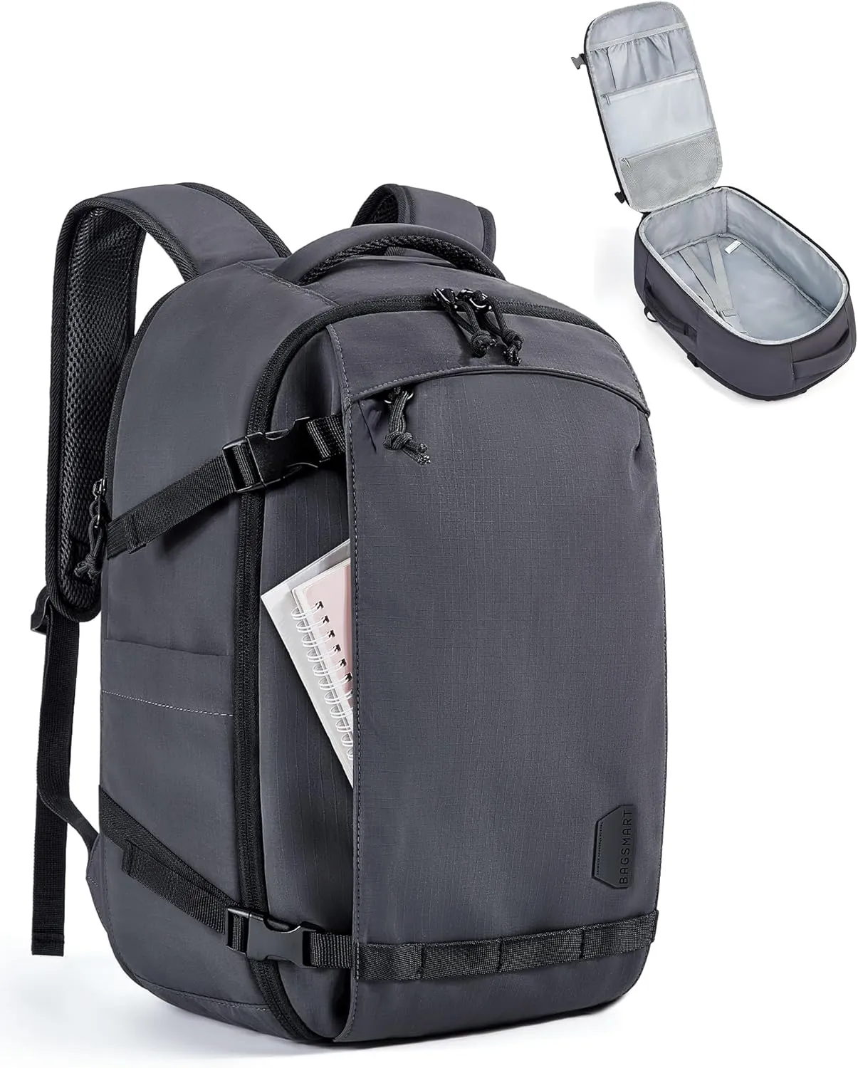 BAGSMART Travel Backpack for Women, 30L Travel Backpack Carry On Flight Approved, TSA Approved Personal Item Travel Bag, Water Resistant Weekender Bag Luggage Daypack, Black