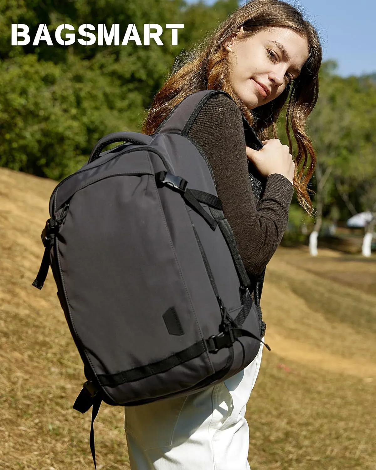 BAGSMART Travel Backpack for Women, 30L Travel Backpack Carry On Flight Approved, TSA Approved Personal Item Travel Bag, Water Resistant Weekender Bag Luggage Daypack, Black