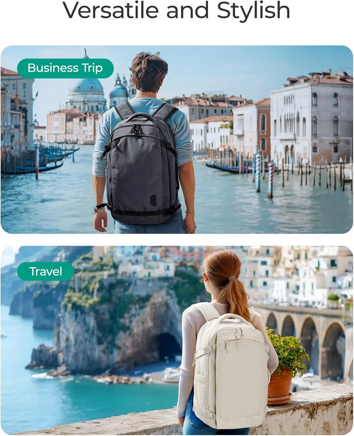 BAGSMART Travel Backpack for Women, 30L Travel Backpack Carry On Flight Approved, TSA Approved Personal Item Travel Bag, Water Resistant Weekender Bag Luggage Daypack, Black