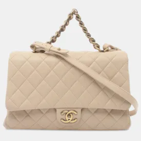 Beige Leather Large Paris Rome Trapezio Shoulder Bag