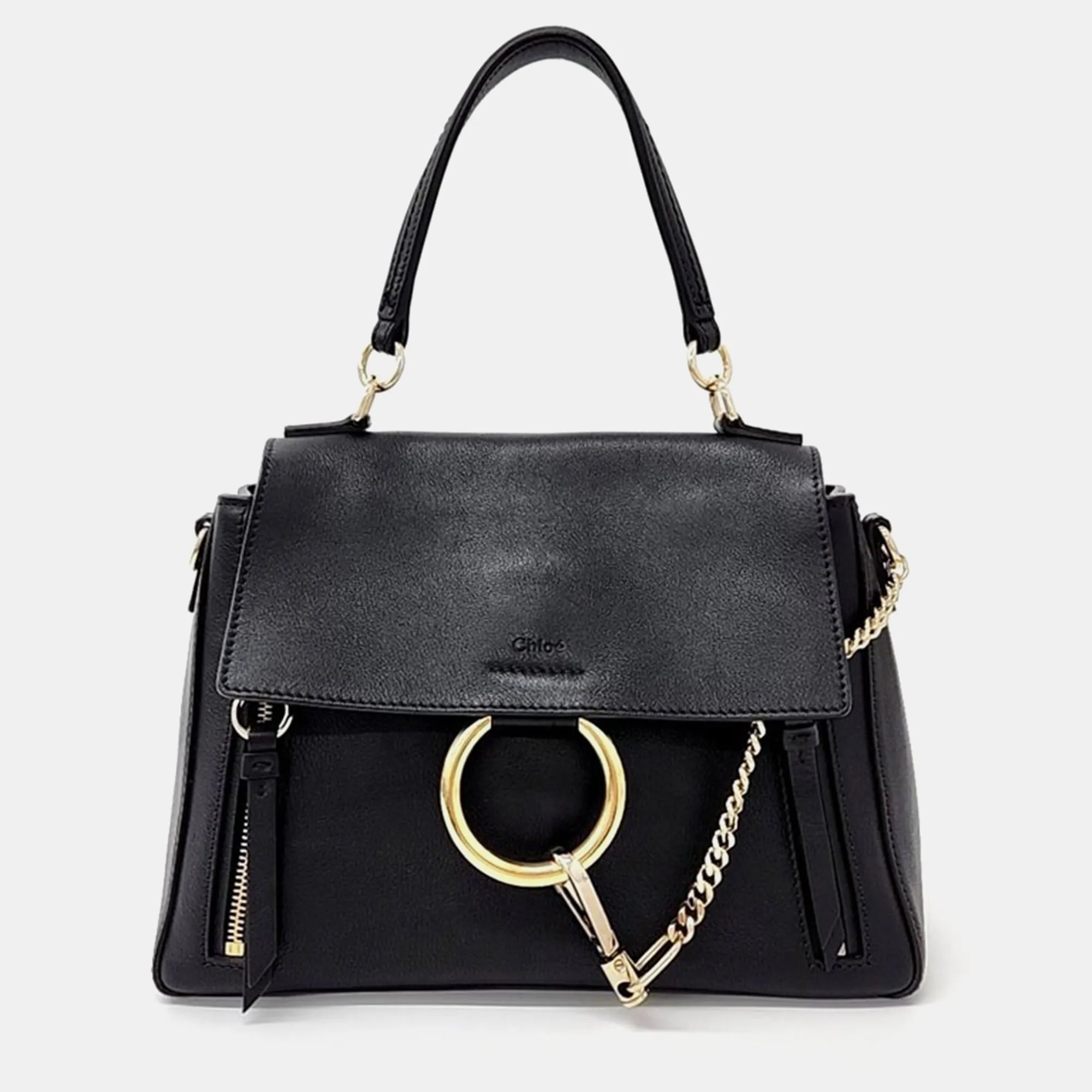 Black Leather Small Faye Day Top Handle Bag