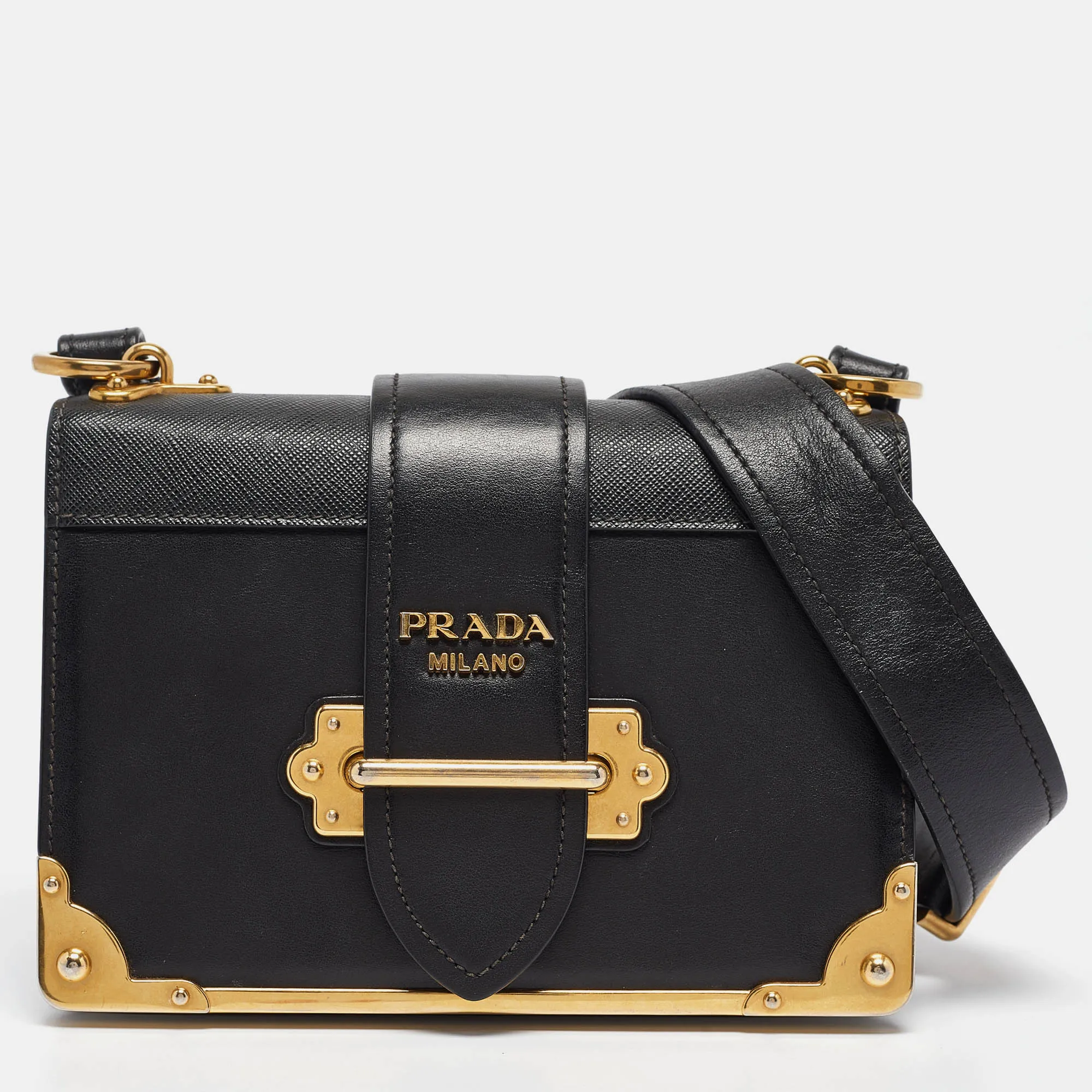Black Saffiano Leather Cahier Flap Shoulder Bag