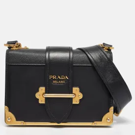 Black Saffiano Leather Cahier Flap Shoulder Bag