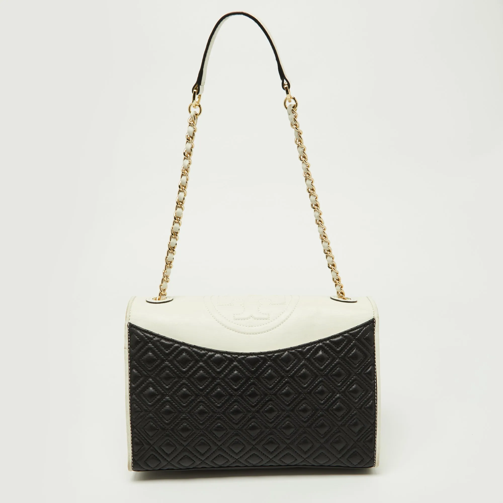 Black/White Leather Fleming Shoulder Bag