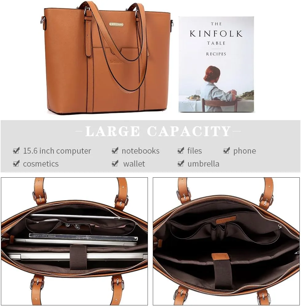 BROMEN Women Briefcase 15.6 inch Laptop Tote Bag Vintage Leather Handbags Shoulder Work Purses