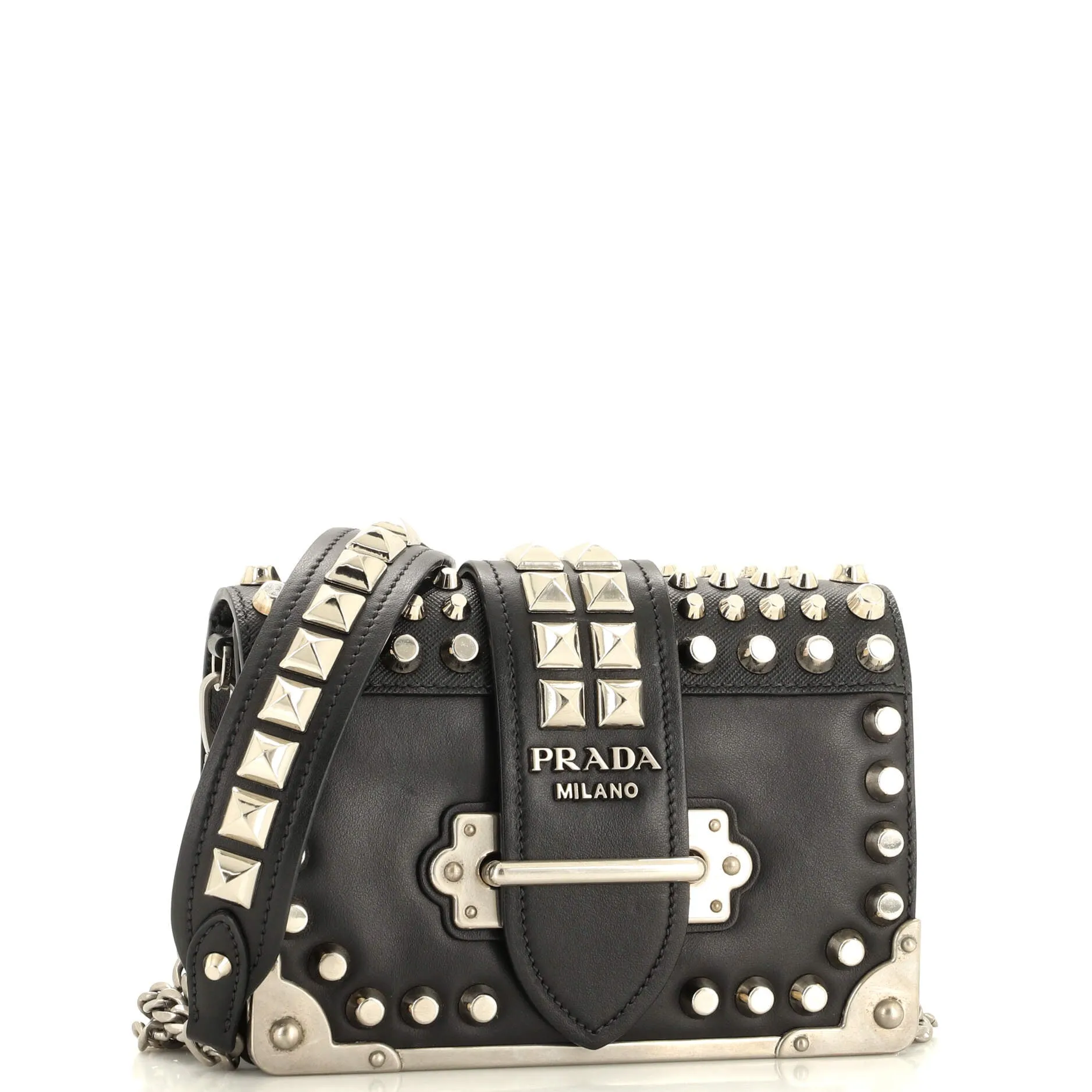Cahier Crossbody Bag Studded City Calf with Saffiano Small