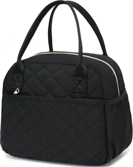 CAMTOP Lunch Box for Women Insulated Lunch Bag Lunchbox Cooler Thermal Leakproof Quilted Reusable Lunch Tote Bag for Work School Travel Picnic (Black)