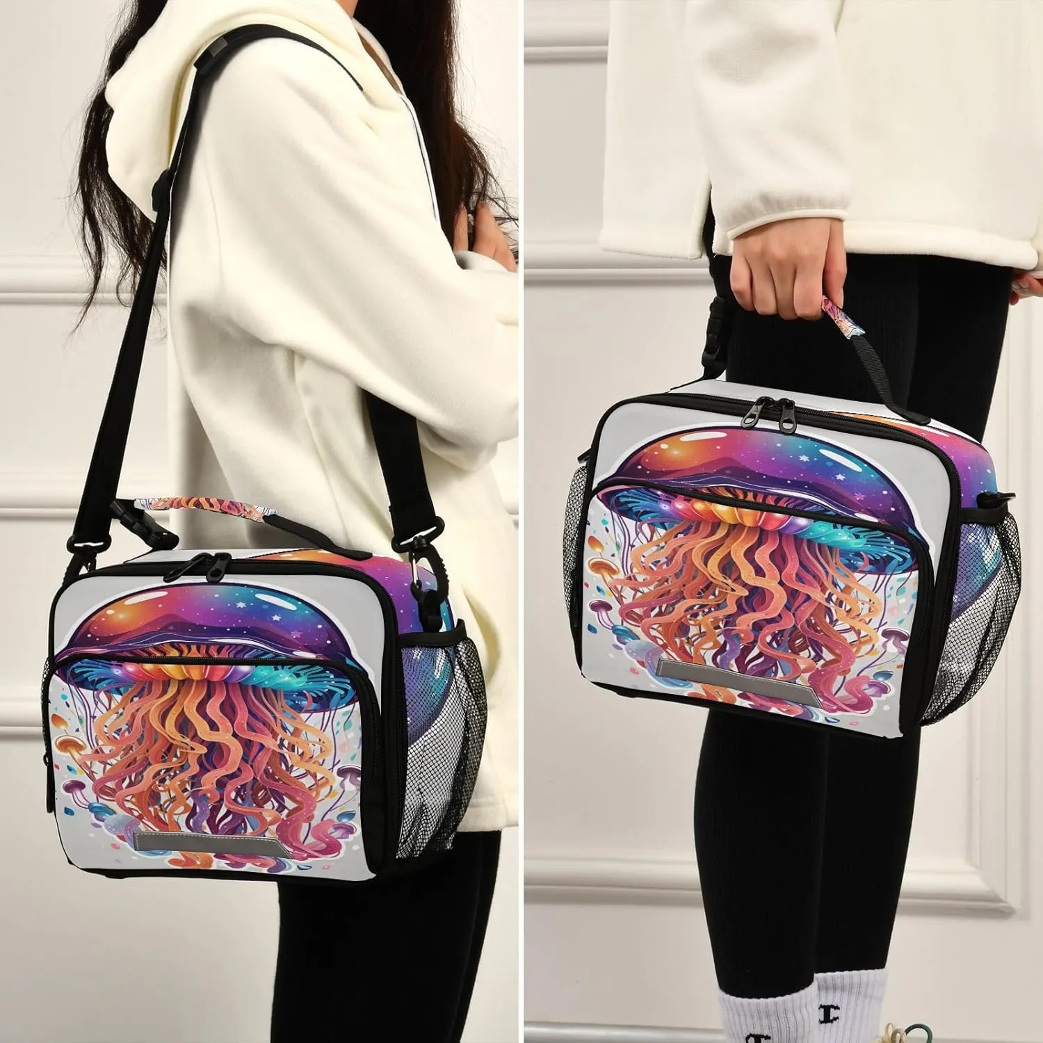 Cartoon Galaxy Jelly Fish Lunch Bag for Women Men Marine Insulated Cooler Tote Bag with Adjustable Shoulder Strap Large Capacity Picnic Lunch Box Outdoor for Adult Office