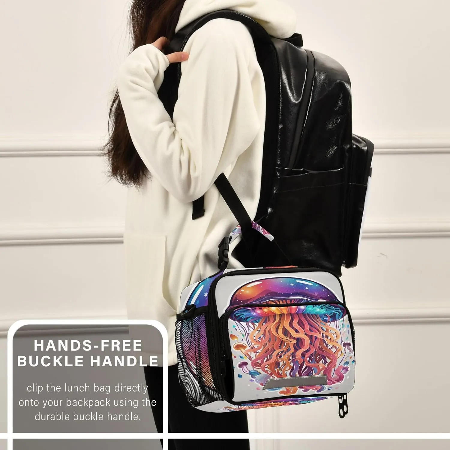 Cartoon Galaxy Jelly Fish Lunch Bag for Women Men Marine Insulated Cooler Tote Bag with Adjustable Shoulder Strap Large Capacity Picnic Lunch Box Outdoor for Adult Office
