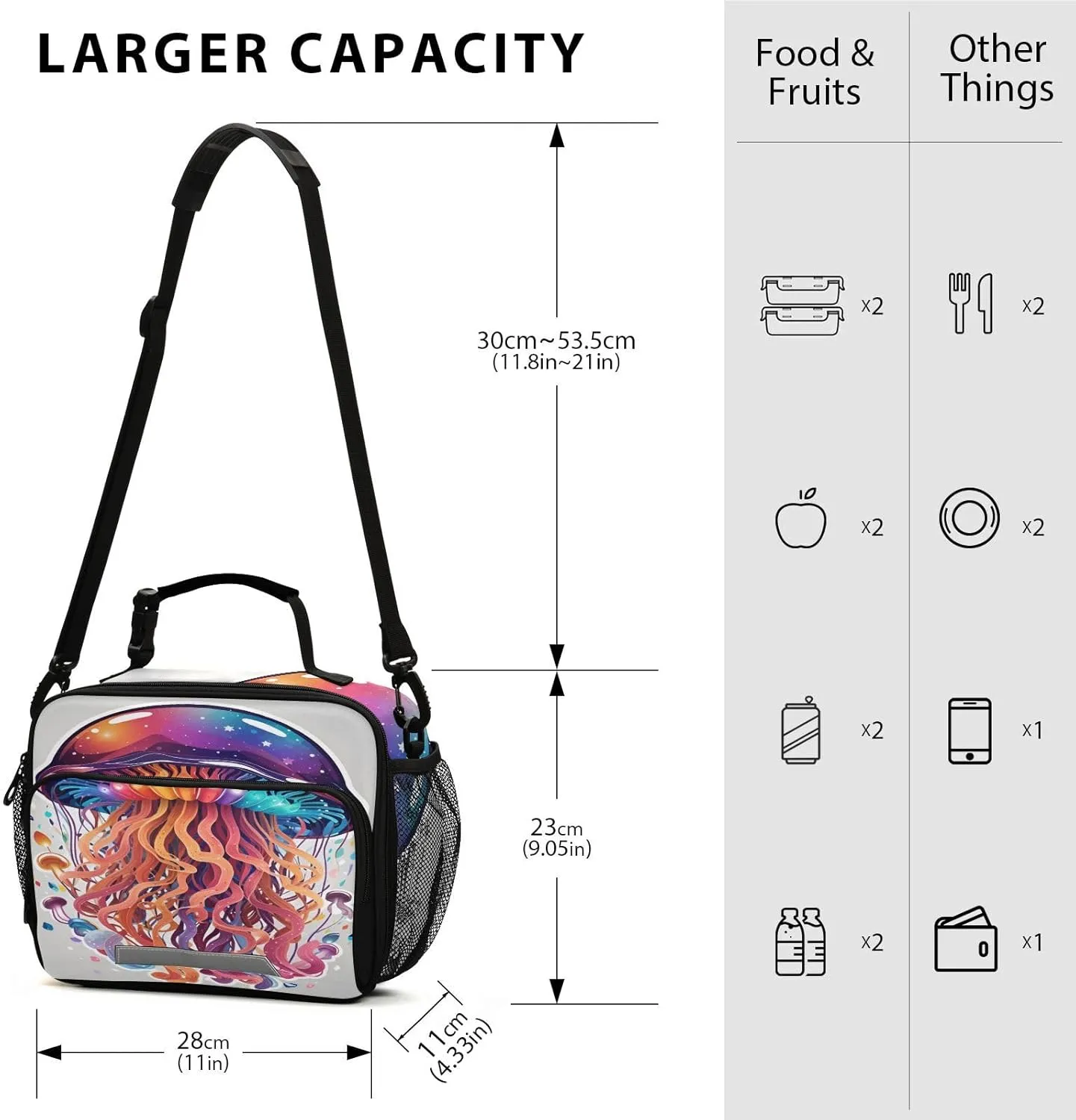 Cartoon Galaxy Jelly Fish Lunch Bag for Women Men Marine Insulated Cooler Tote Bag with Adjustable Shoulder Strap Large Capacity Picnic Lunch Box Outdoor for Adult Office
