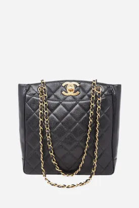 Chanel Black Quilted Caviar Tote Bag