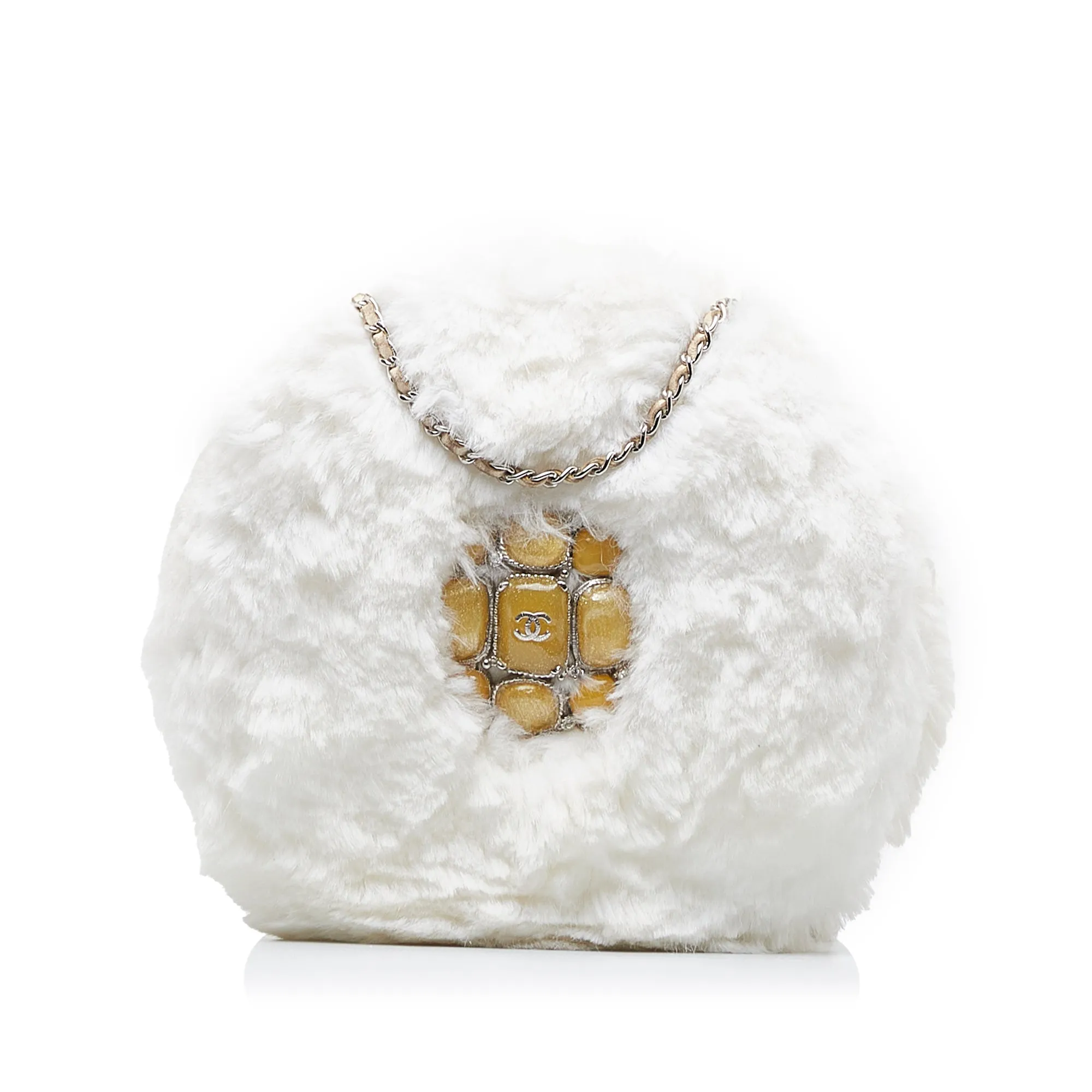 Chanel CC Crystal Embellished Faux Fur Round Crossbody Crossbody Bag