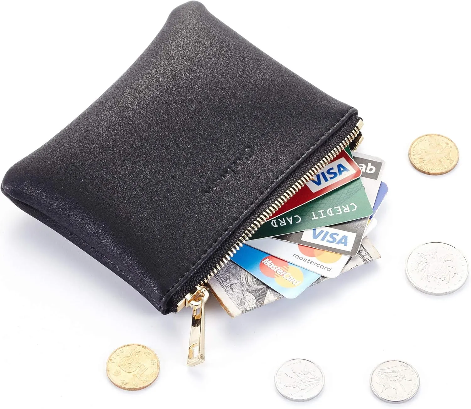 Chelmon Vegan Leather Coin Purse Pouch Change Purse With Zipper For Men Women