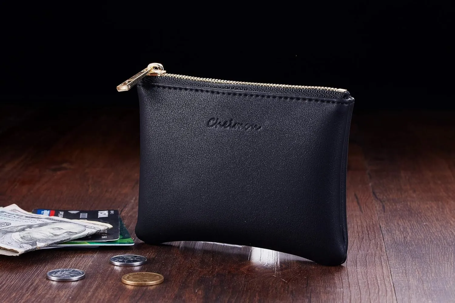 Chelmon Vegan Leather Coin Purse Pouch Change Purse With Zipper For Men Women