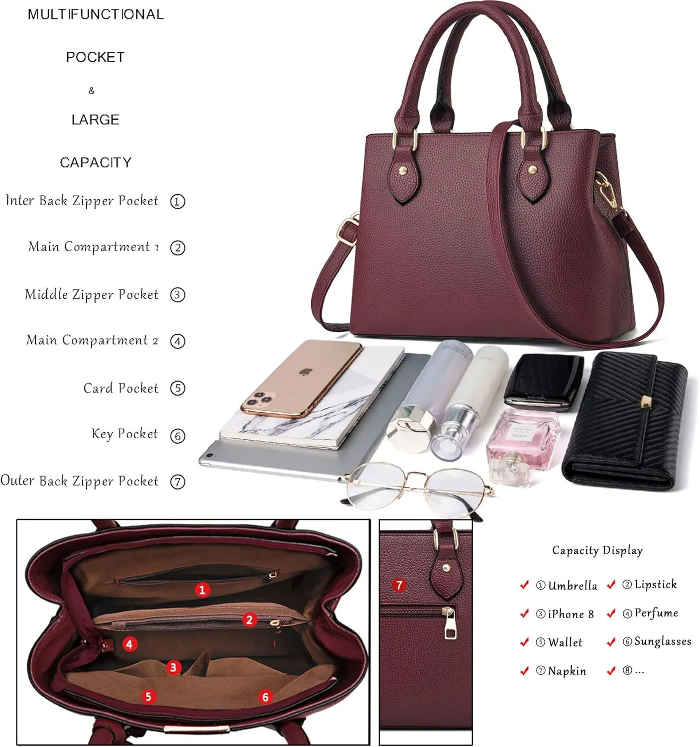 CHICAROUSAL Purses and Handbags for Women Leather Crossbody Bags Women's Tote Shoulder Bag