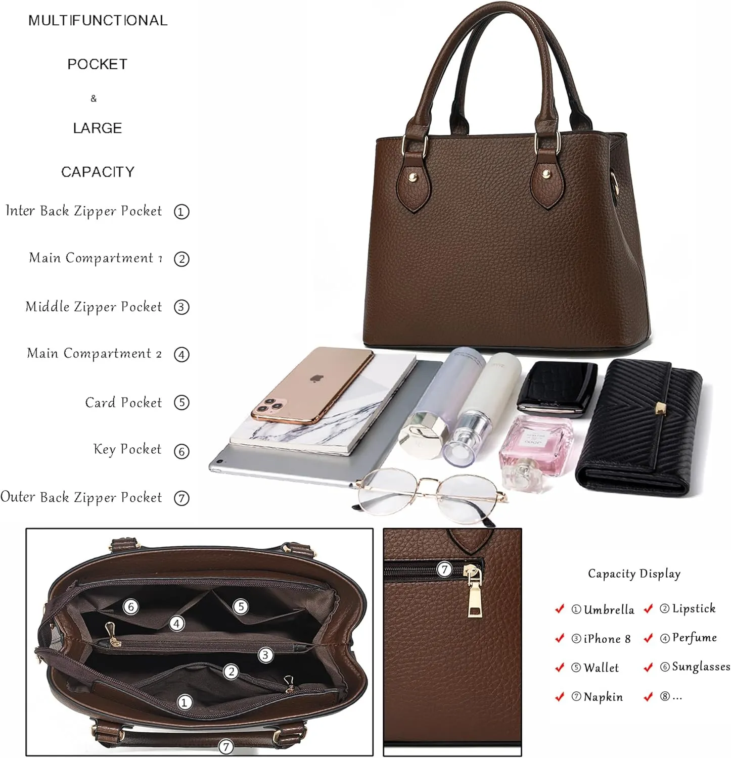 CHICAROUSAL Purses and Handbags for Women Leather Crossbody Bags Women's Tote Shoulder Bag