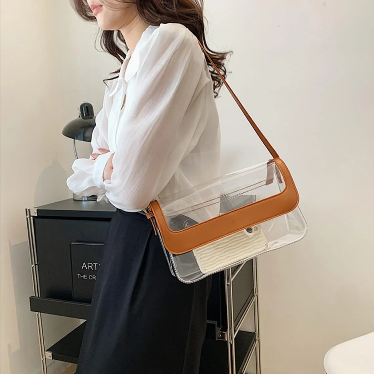 Clear Shoulder Bag Purse 2 In 1 Transparent Crossbody Bag Jelly Handbag For Women Small Leather Briefcase for