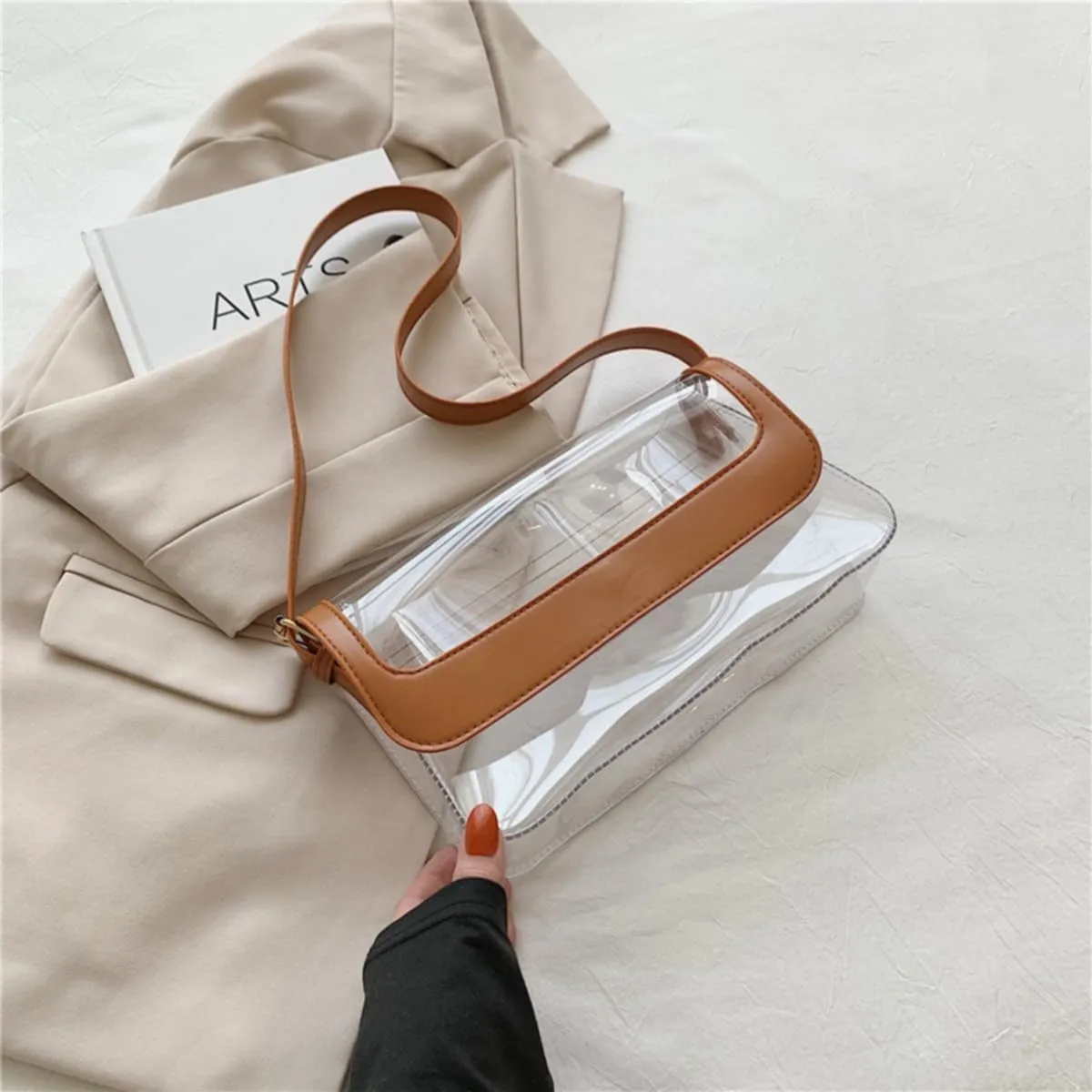 Clear Shoulder Bag Purse 2 In 1 Transparent Crossbody Bag Jelly Handbag For Women Small Leather Briefcase for
