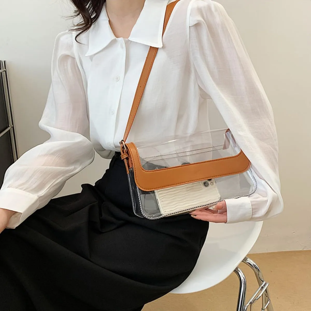 Clear Shoulder Bag Purse 2 In 1 Transparent Crossbody Bag Jelly Handbag For Women Small Leather Briefcase for