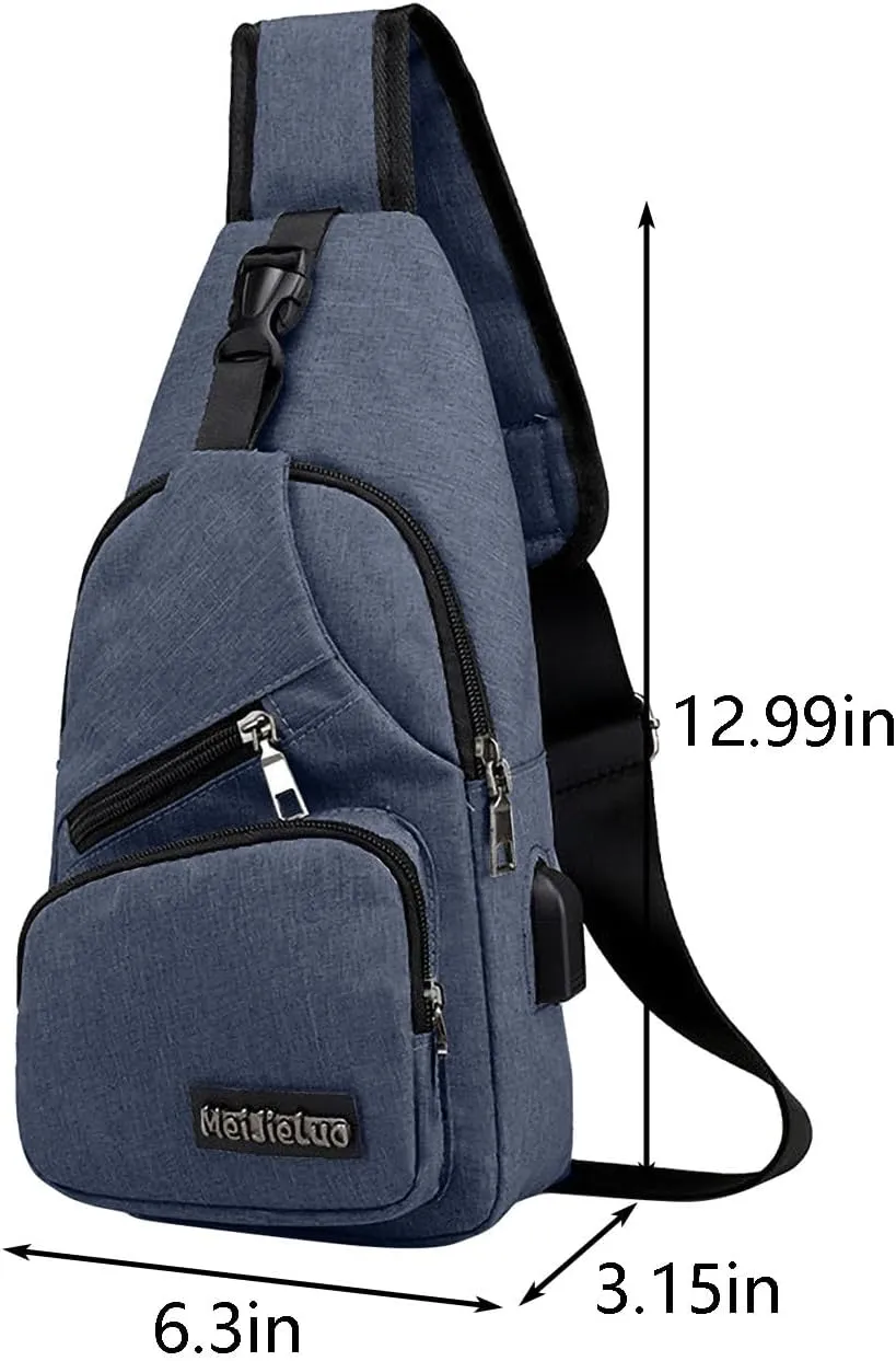 Crossbody Sling Bag, Water-Proof Crossbody Backpack/Shoulder Bag with USB Charging Port, Lightweight Shoulder Chest Bags (Dark Blue)