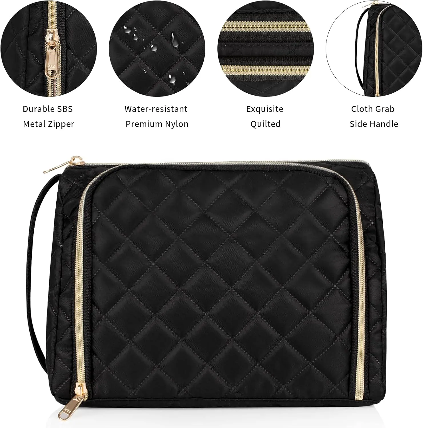 CUBETASTIC Travel Makeup Bag, Large Cosmetic Bag with Makeup Brush Comparment, Portable Make Up Organizer Zipper Pouches for Women and Girls, Travel Essentials Toiletry Bag