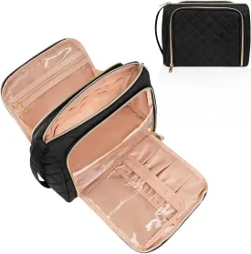 CUBETASTIC Travel Makeup Bag, Large Cosmetic Bag with Makeup Brush Comparment, Portable Make Up Organizer Zipper Pouches for Women and Girls, Travel Essentials Toiletry Bag