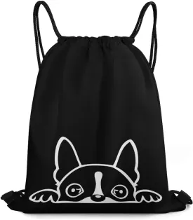 Cute Boston Terrier Lightweight Drawstring Backpack Sports Gym Bag Large Drawstring Bag Shopping Pouch