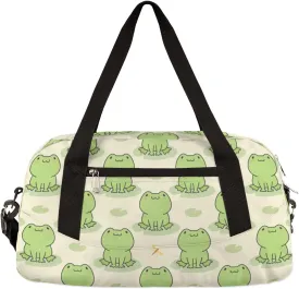 Cute Frog Kids Duffle Bag for Boys & Girls - Dance, Gym, Overnight & School Bag - Animal Green Frog Pattern