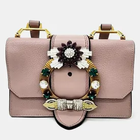 Dusty Pink Madras Leather Crystal Embellished Buckle Flap Shoulder Bag