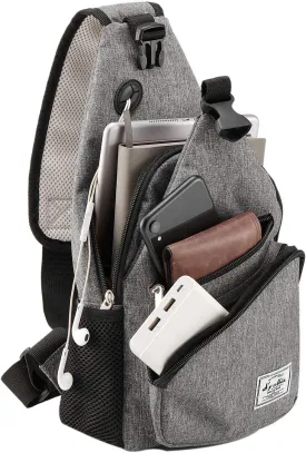 d'yallee 15.4" Sling Bag for Men Crossbody Shoulder Chest Bags Nylon for Travel Gym Sport Hiking with USB Charger Port 