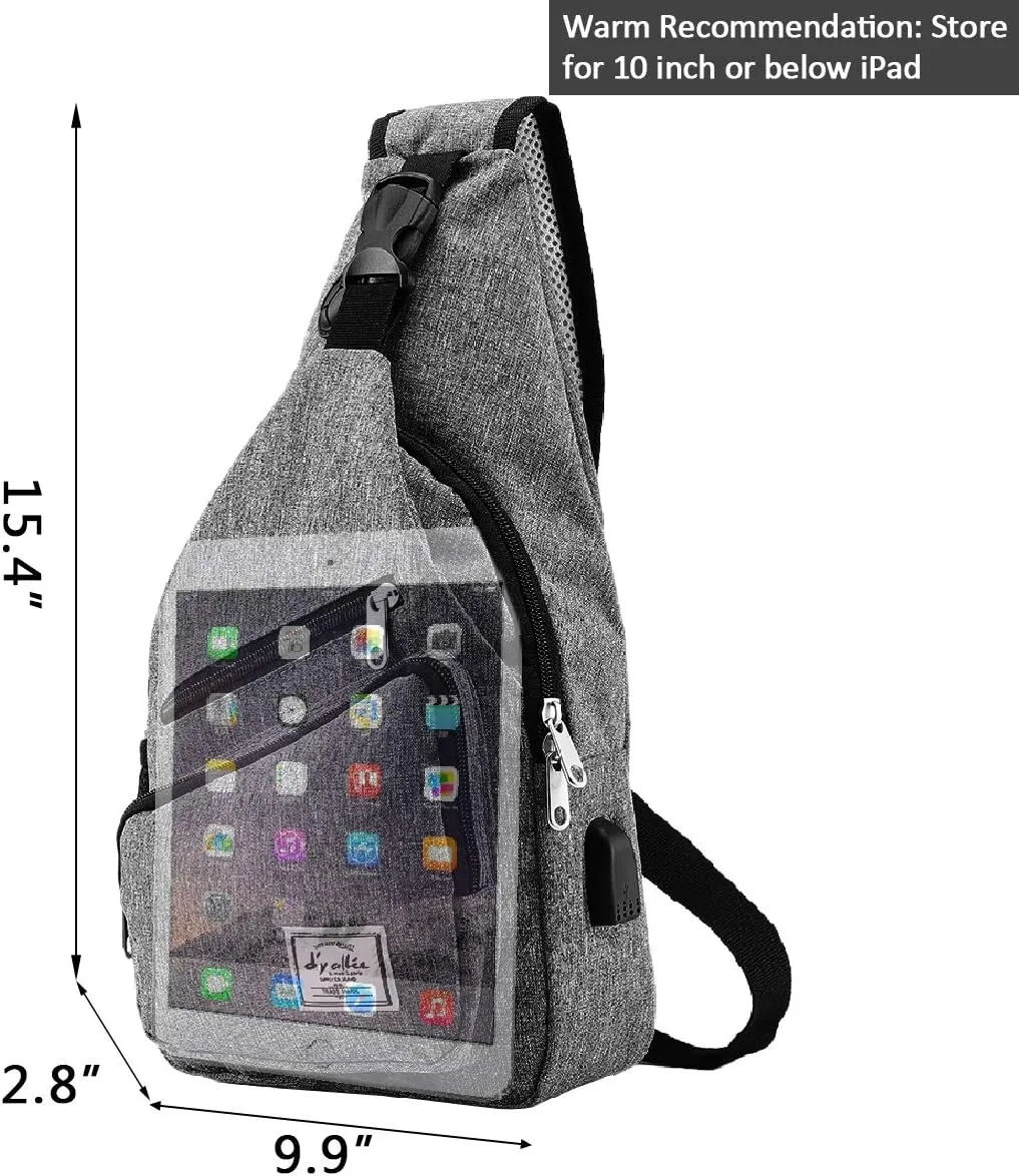 d'yallee 15.4" Sling Bag for Men Crossbody Shoulder Chest Bags Nylon for Travel Gym Sport Hiking with USB Charger Port 